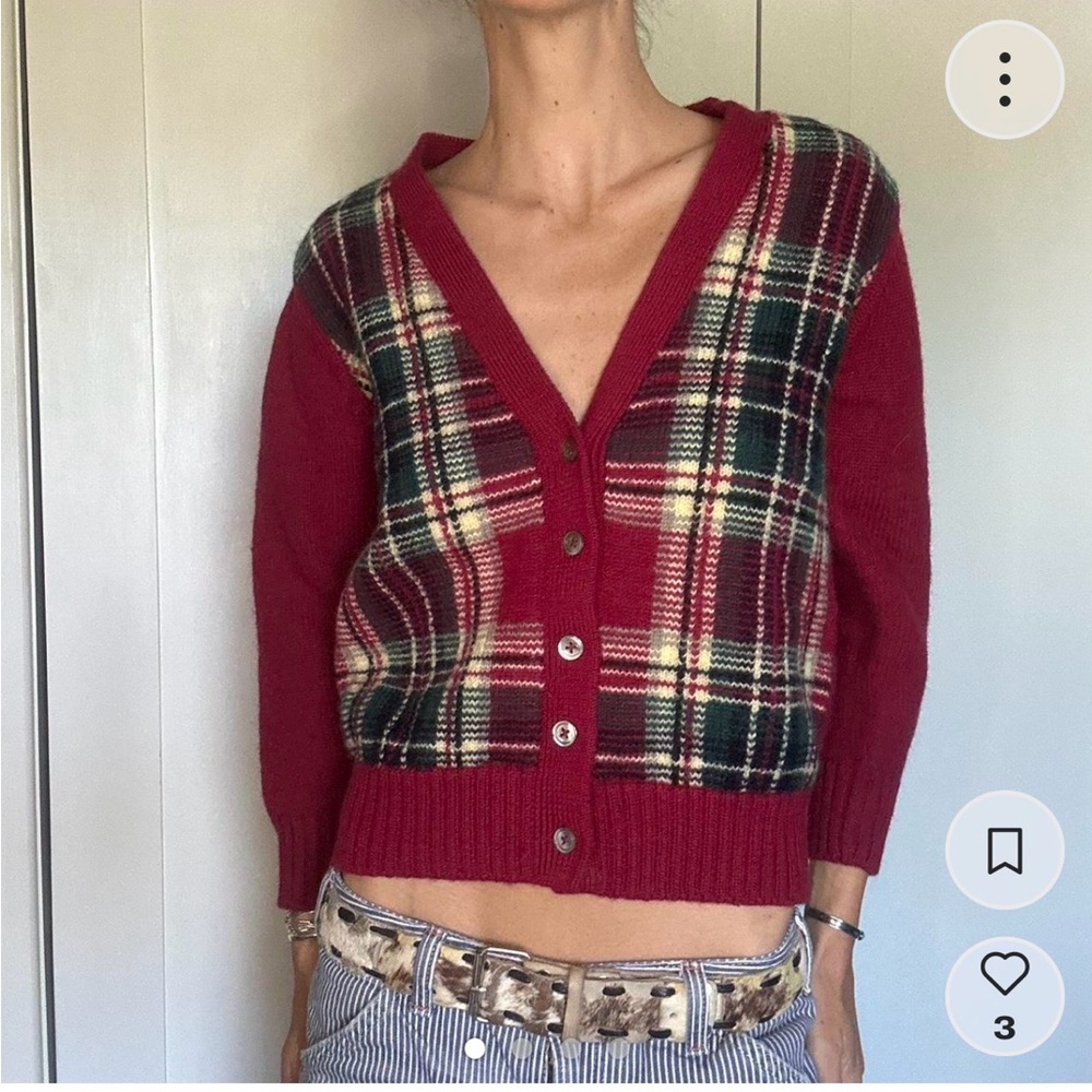 Vintage Nordstrom 100% plaid wool cardigan sweater, size S